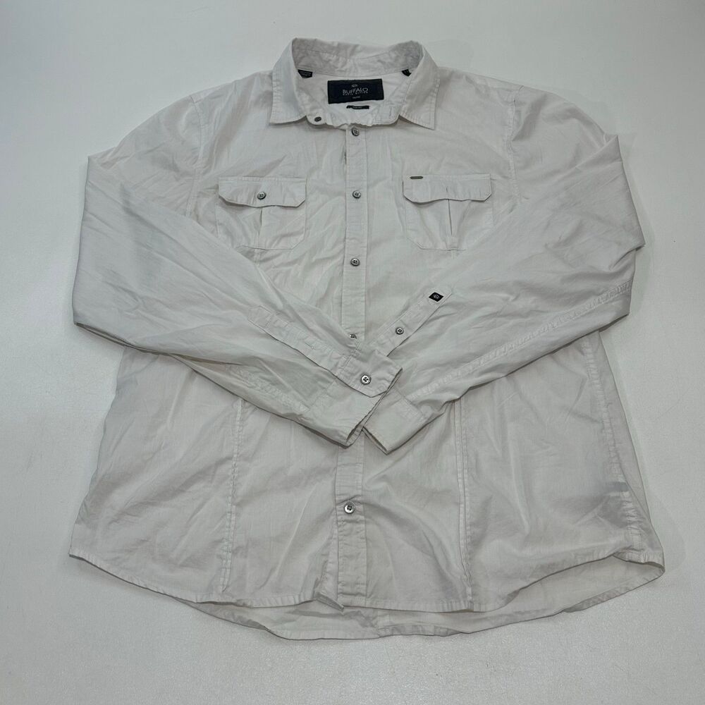 Buffalo David Bitton Men's White Long Sleeve Shirt Slim Fit, Size 2XL‎